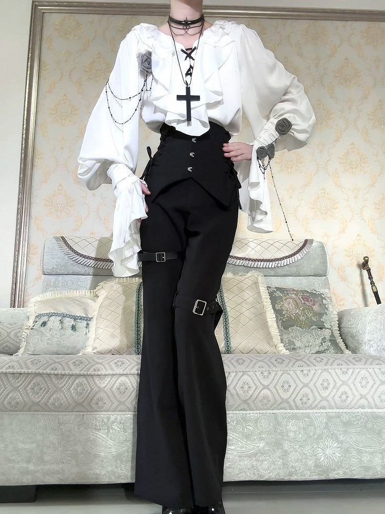 Black Corset High-Waist Pants with Buckle Details - Shi Zhi Mao - image 2