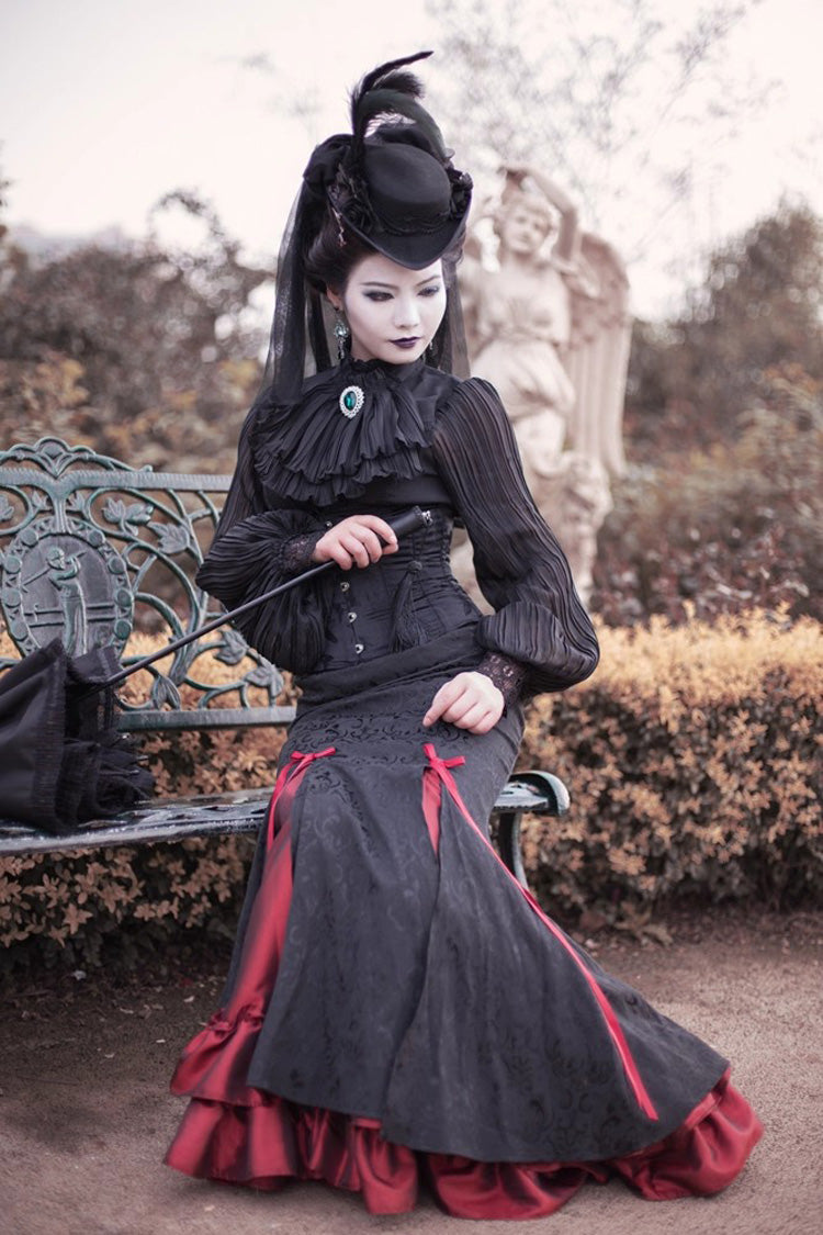 Lorelei Gothic Lolita Jacquard Mermaid Maxi Skirt in 3 Colors - image 4