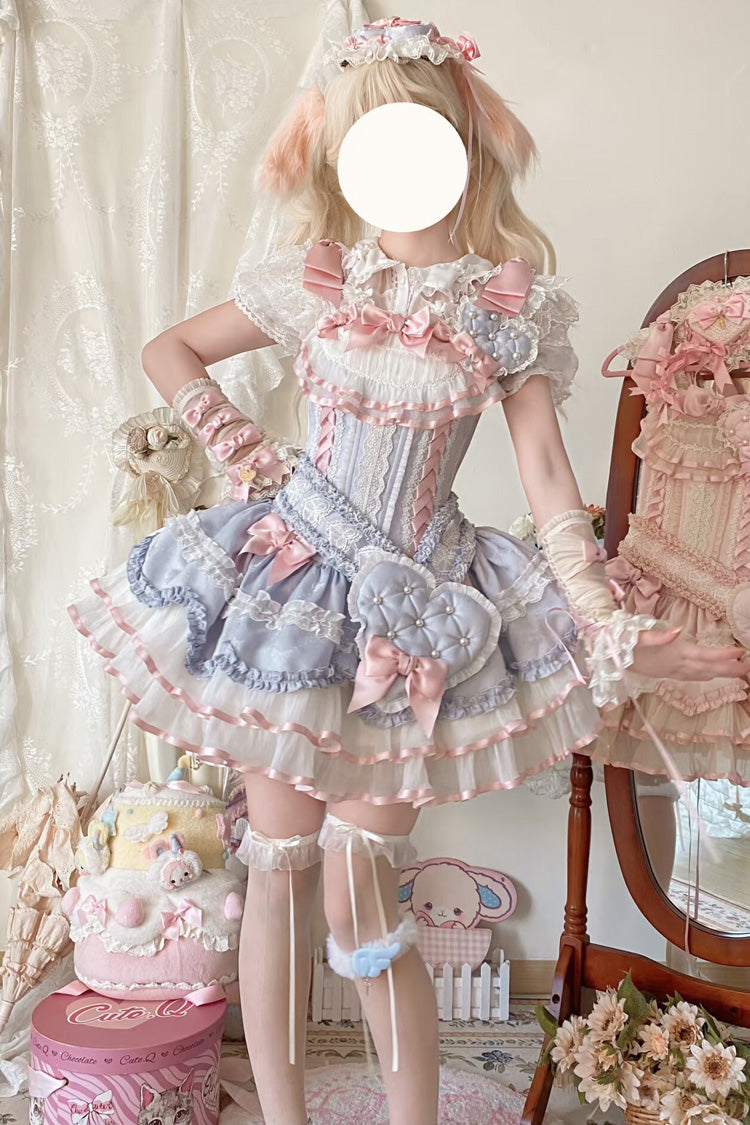 Triple-Layered Ruffled Bow Lace-Up Slim Ballet Sweet Lolita Dress - image 3
