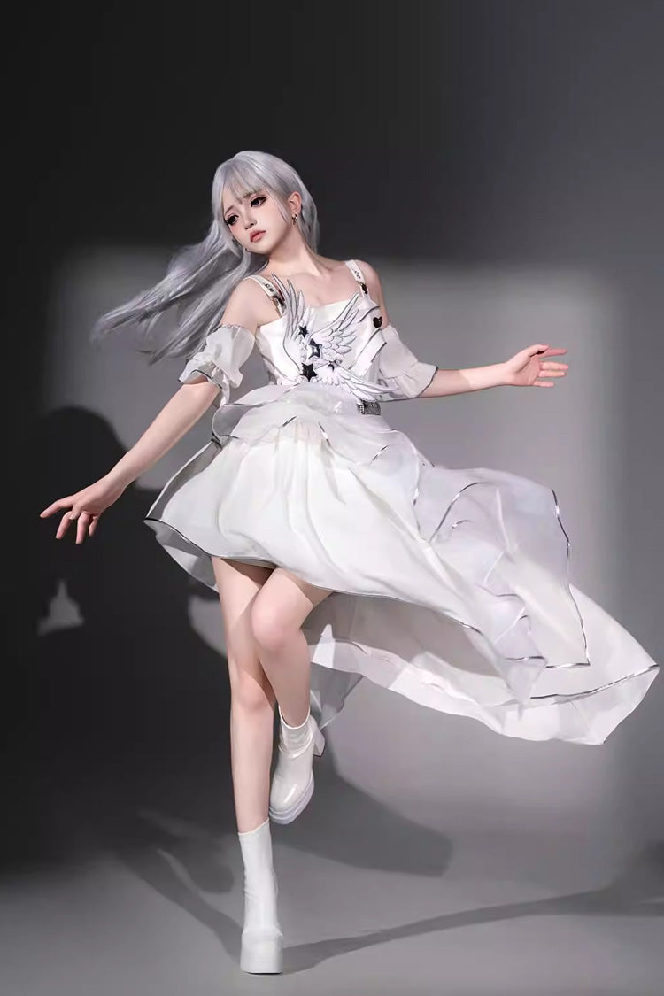 Silver Wings - Futuristic Punk Lolita JSK Dress Set - image 9