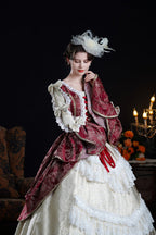 Wine and Ivory Classic Victorian Lolita Hime-Sleeve Dress - image 8