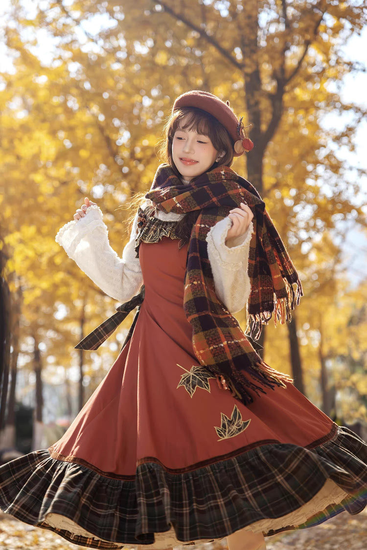 Autumn Chronicles - Sweet Lolita JSK Dress in Red & Green - image 11
