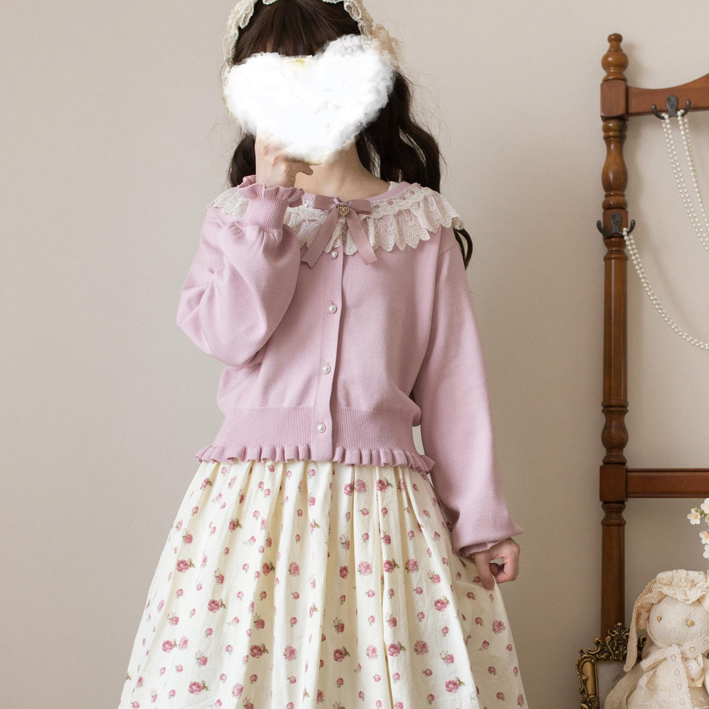 Graceful Dream - Retro Kawaii Lolita Sweater Cardigan, Ruffled Lace Neckline - image 6