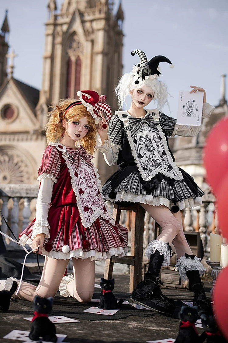 Letters and Poems · Doll Mask - Poker Clown Long Sleeves Ruffled Bow Gothic Lolita Dress Set - image 5