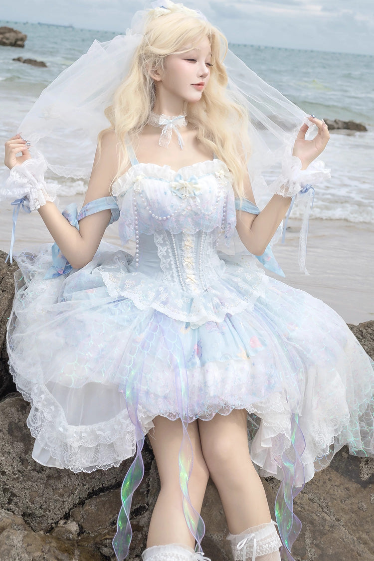 Mermaid's Tears - Ocean Wedding Sweet Lolita JSK Full Set - image 6