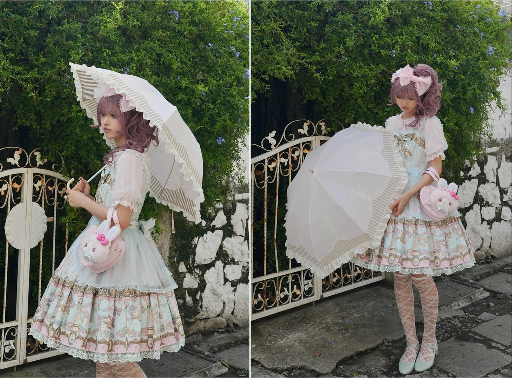 Lyre Academy - Classic Lolita 2-Fold Parasol, Lyre Print and Embroidered Trim - image 24