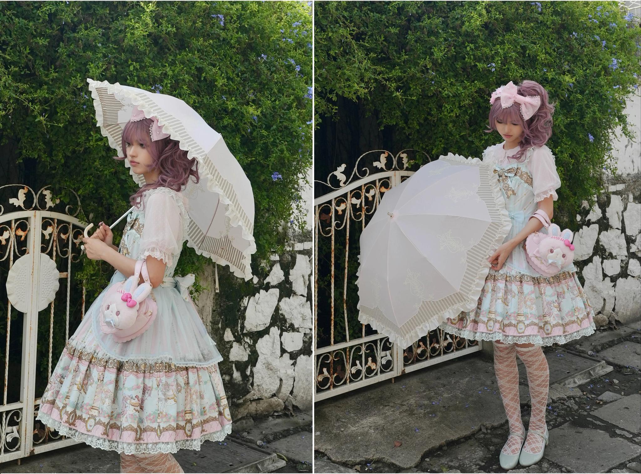 Lyre Academy - Classic Lolita 2-Fold Parasol, Lyre Print and Embroidered Trim - image 24