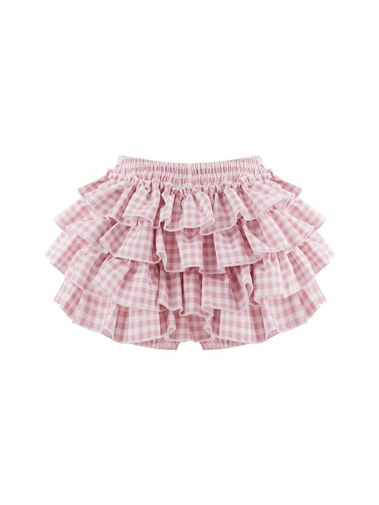 Pink Gingham Tiered Skirt with Shorts - serendipity - image 1