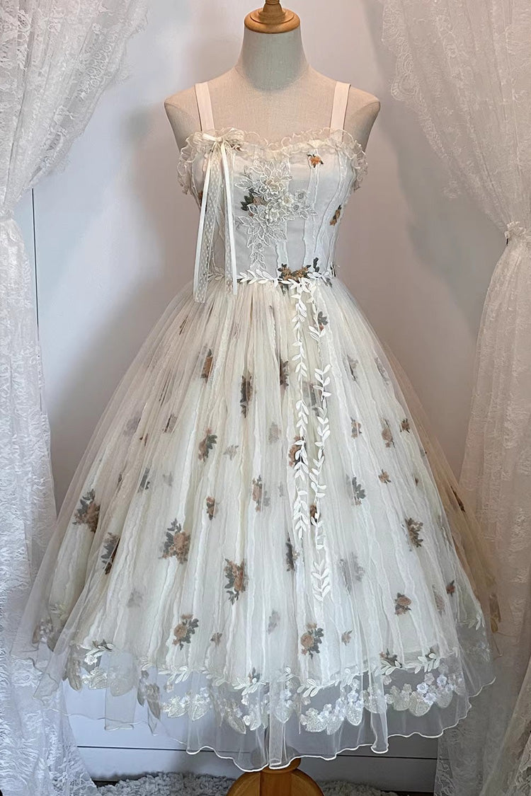 Chloris - Floral Embroidered Sweet Lolita JSK Dress in Apricot - image 8