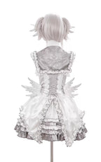 Metallic Angel - Silver-white Punk Lolita JSK, Wing and Rhinestone Details - image 36
