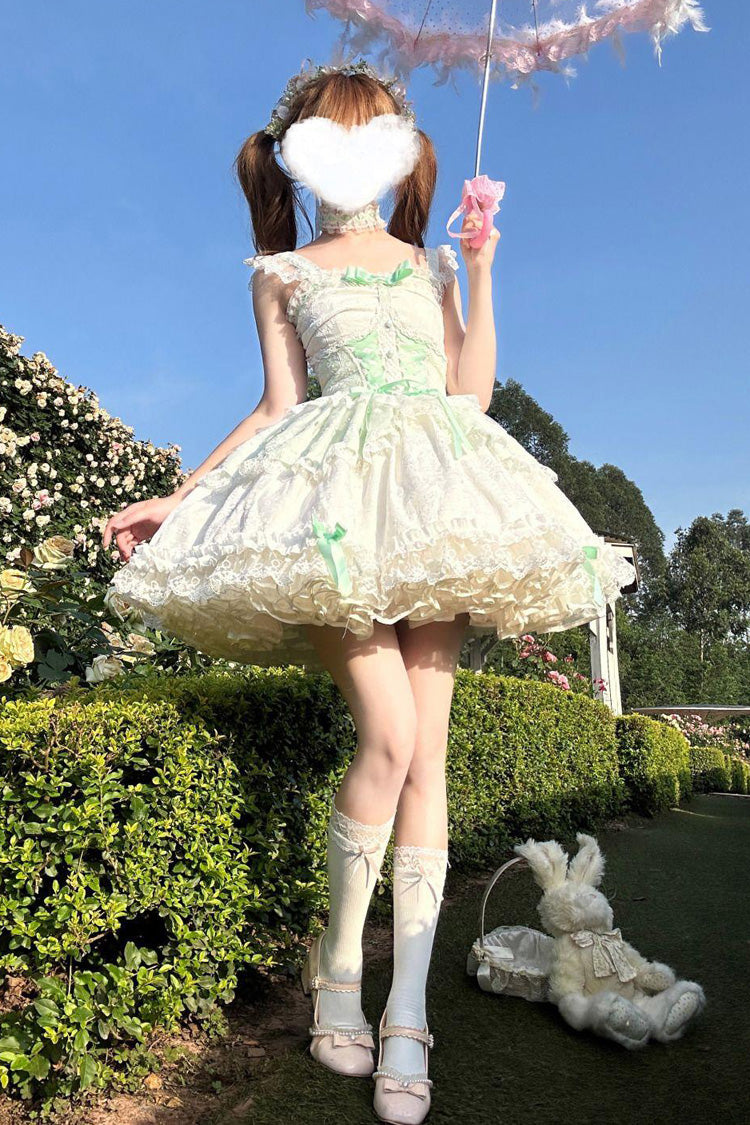 Leiffu - Sleeveless Ruffle Bowknot Lace Lace-Up Sweet Ballet Lolita JSK Dress - image 3