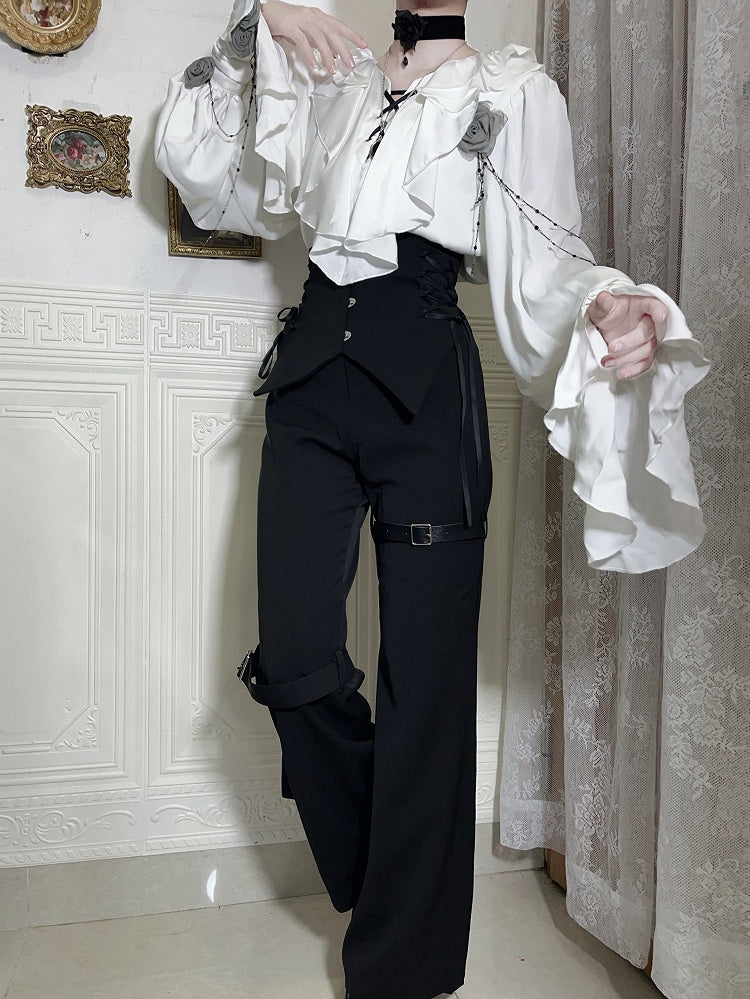 Black Corset High-Waist Pants with Buckle Details - Shi Zhi Mao - image 10