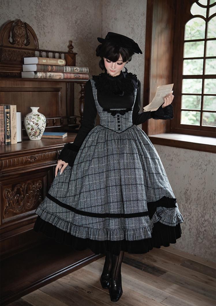 Yesterday's Epistle - Winter Classic Lolita Plaid Dress Set, Fishbone Waist - image 5