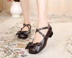 Bow and Low Heel Cross Band Lolita Leather Shoes - image 39