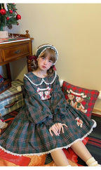 Christmas Vintage Lolita Skirts Doll Collar Blouse Plaid Skirt Set - image 26