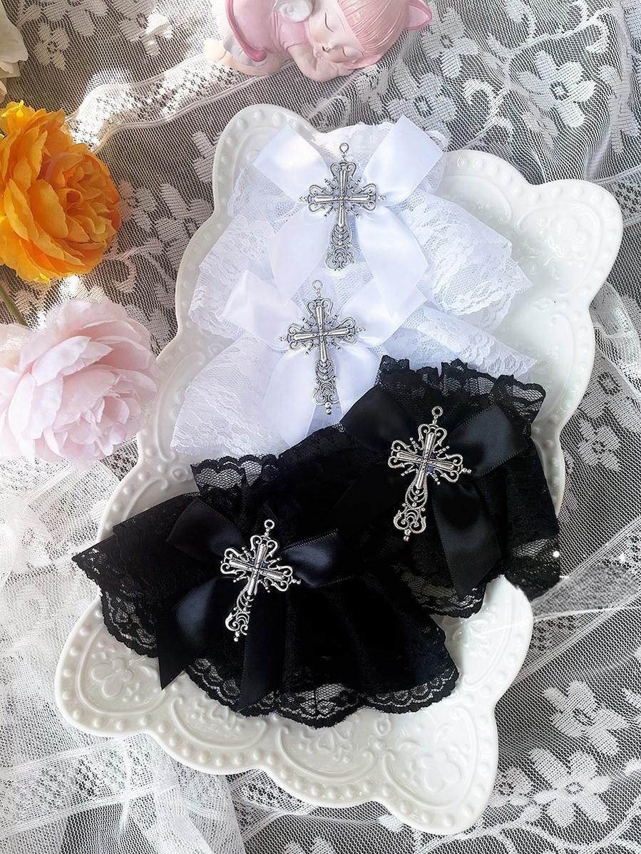 Gothic Lolita Cuffs with Cross Black and White Hand Sleeve - image 10