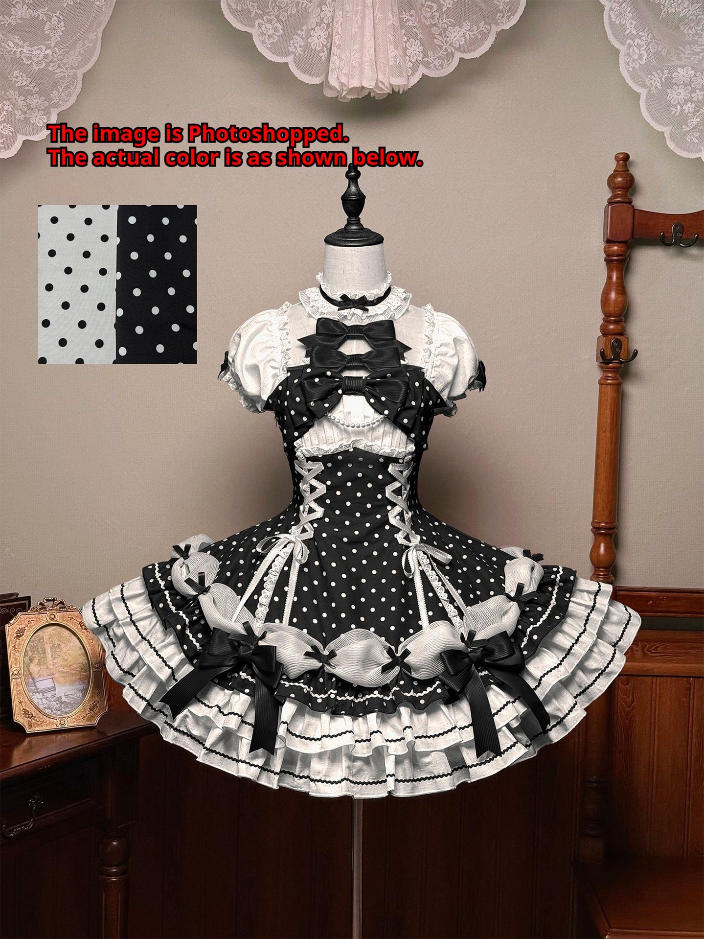 Old School Lolita Halter Neck OP Dress, Polka Dot Accent - image 7