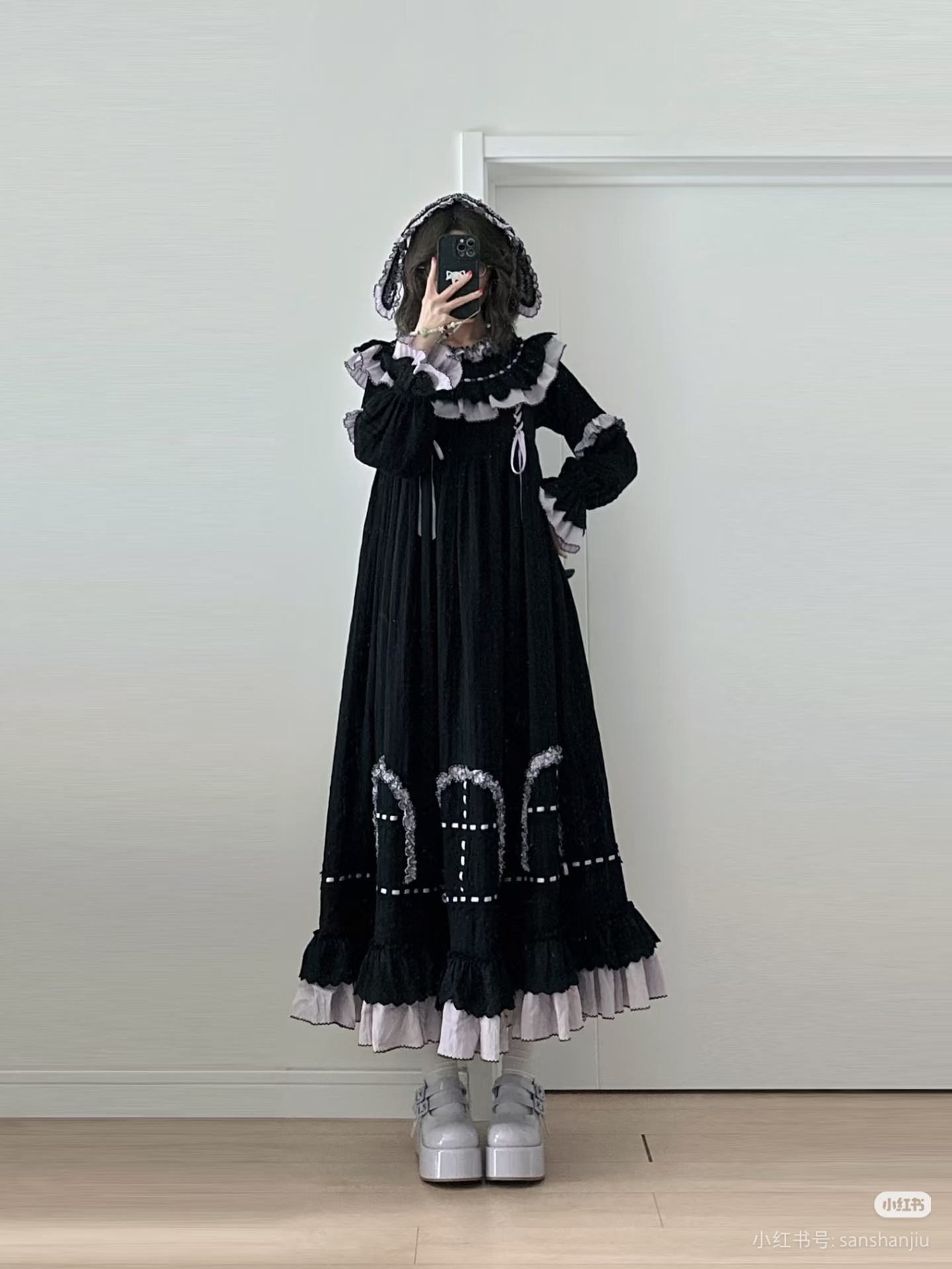 Witch Lilith - Ruffled Collar Gothic Lolita OP, Witch Hat - image 9