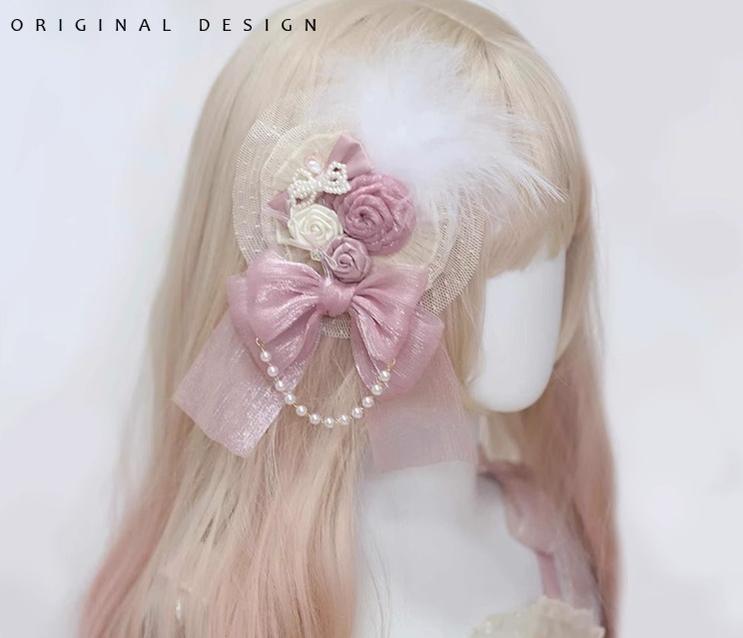 Satin Ballet Sweet Lolita Feather Bow Headdress - image 14