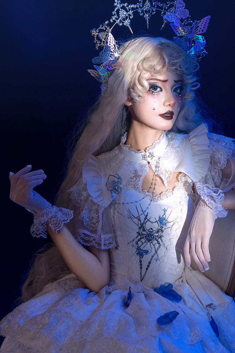 Spider Gothic Lolita Vest, Corset, Mini Skirt and Brooch Set in White - image 5