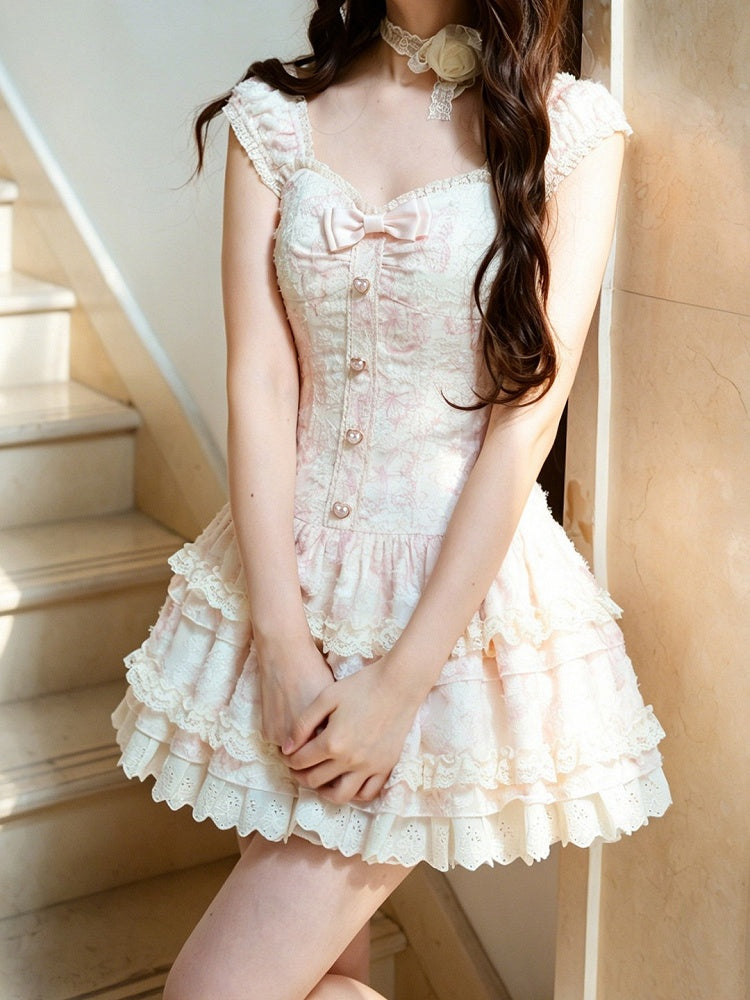 Pink Heart Button Corset Dress and Ruffle Cardigan Set - image 2