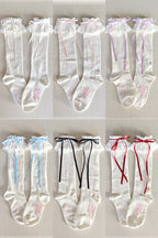 Cotton Old School Lolita White Socks with Colorful Ribbon Bows - image 2