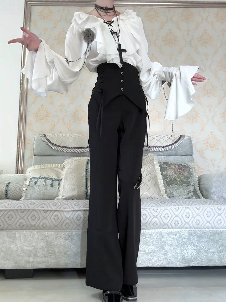 Ivory Cascading Ruffle Shirt with Gray Floral Chains - Shi Zhi Mao - image 10
