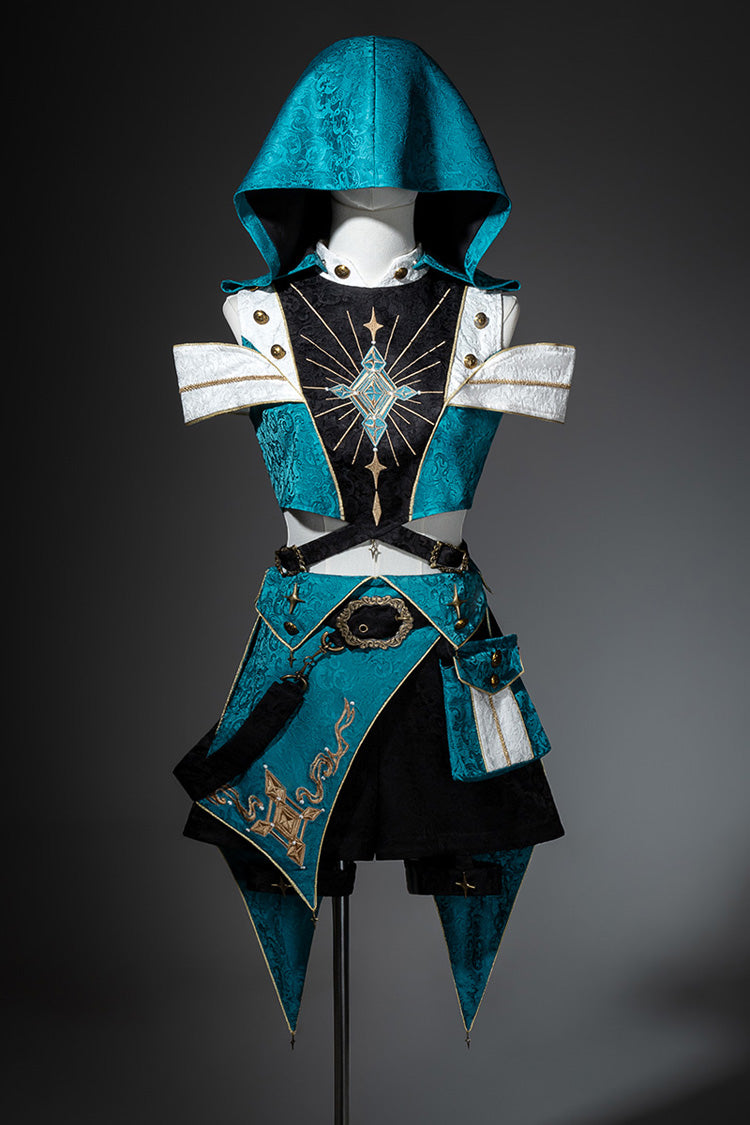 Traveler's Outfit Ouji Hooded Top and Shorts Set in Blue and Green - image 3
