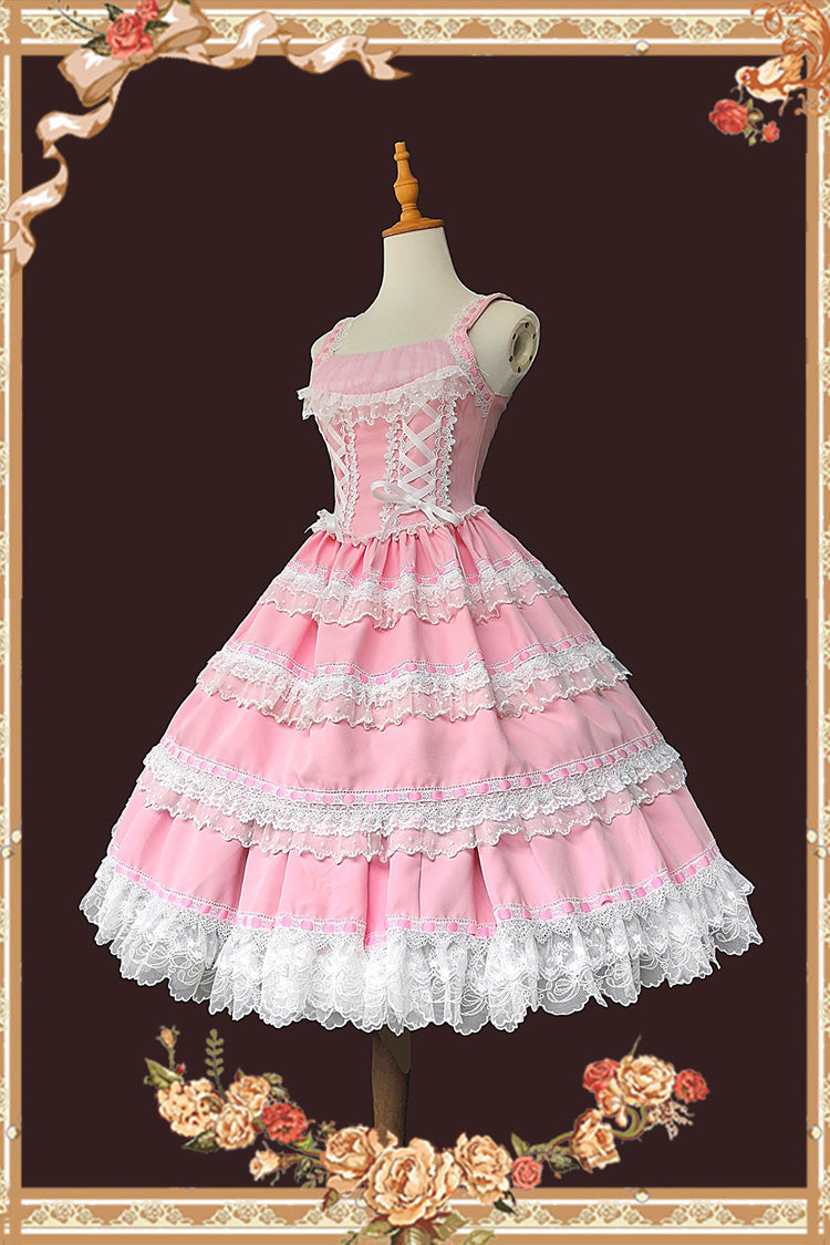 Doll in the Mirror - Square Collar Sleeveless Ruffled Lace-Up Sweet Lolita JSK Dress - image 3