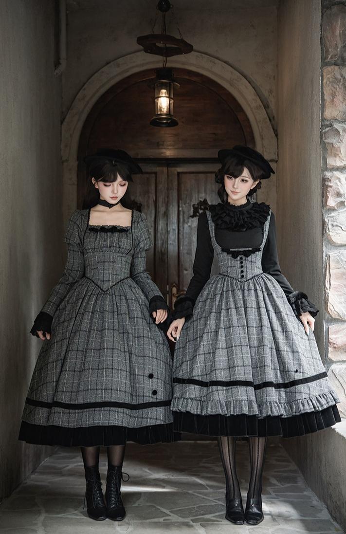Yesterday's Epistle - Winter Classic Lolita Plaid Dress Set, Fishbone Waist - image 13