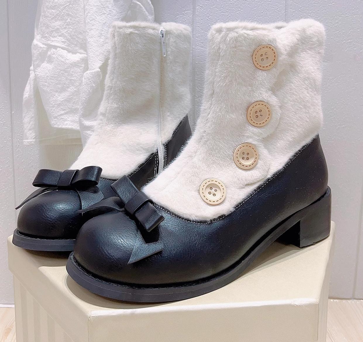 Winter Lolita Boots Fur Mary Jane Lolita Low Heel Shoes - image 89