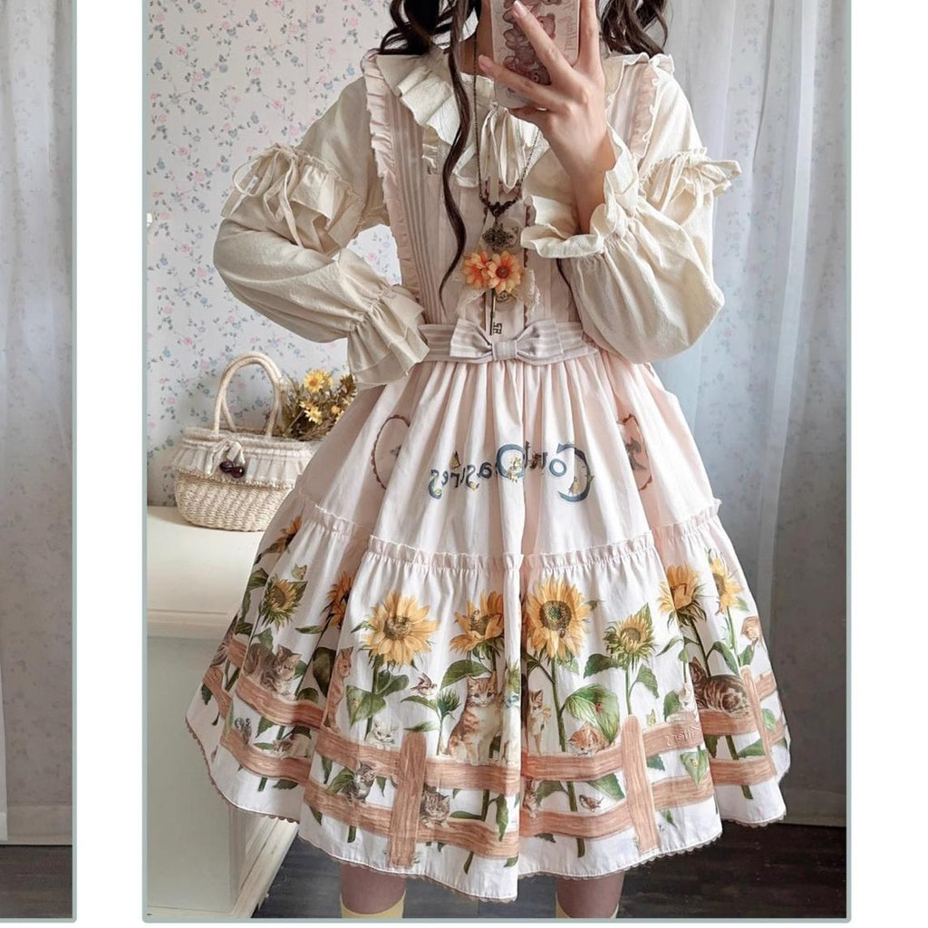 Cat and Sunflower - Sweet Lolita JSK, Cat and Sunflower Print - image 20