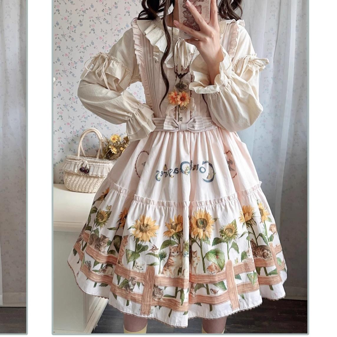 Cat and Sunflower - Sweet Lolita JSK, Cat and Sunflower Print - image 20