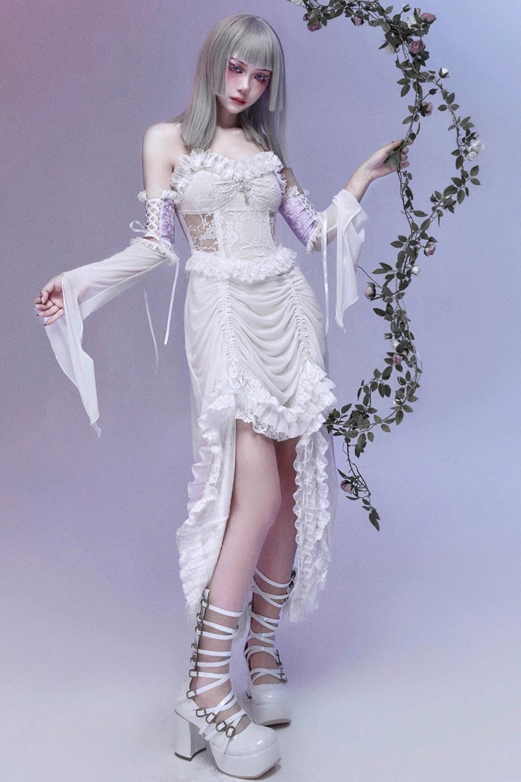 Redemption of the Deity - Drawstring Ruffle Embroidery Lace Pleated Gothic Lolita JSK Dress - image 3