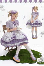 Music Flower Wall Purple Gramophone Print Bow Classic Lolita OP Dress - image 7