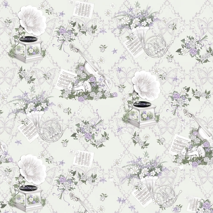 Music Flower Wall Purple Gramophone Print Bow Classic Lolita OP Dress - image 9