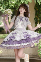 Music Flower Wall Purple Gramophone Print Bow Classic Lolita OP Dress - image 1
