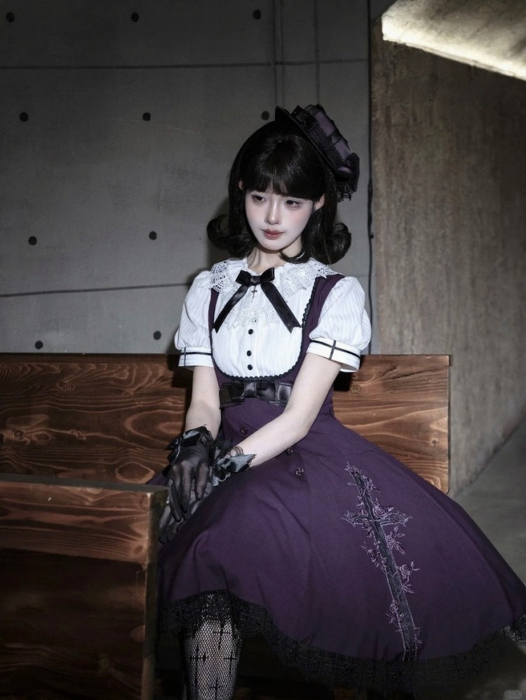White Short Puff Sleeve Blouse for Lolita - iris de nuit - image 2