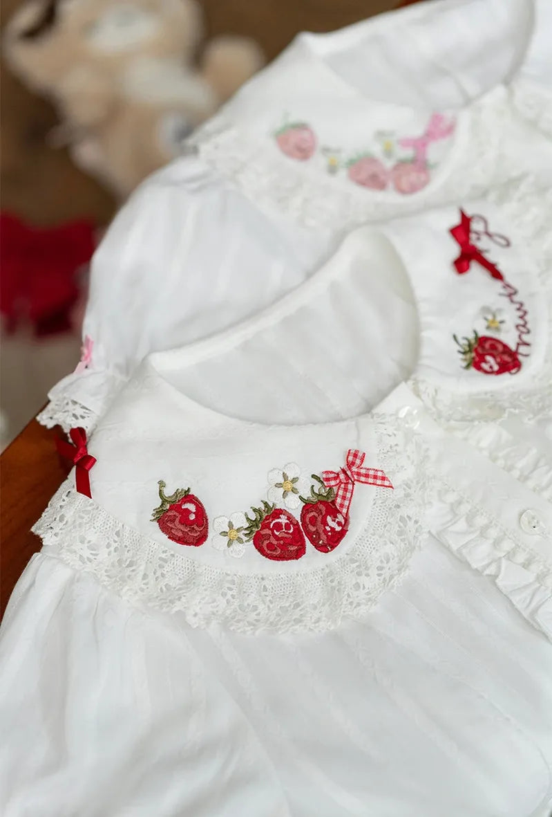 Sweet Lolita Jacquard Blouse, Strawberry Embroidery Collar - image 6