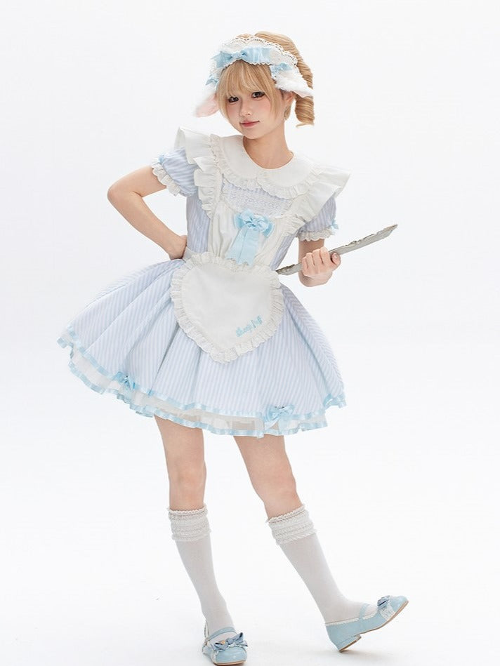 Old-School Maid OP with Striped Lace Sleeves - image 2