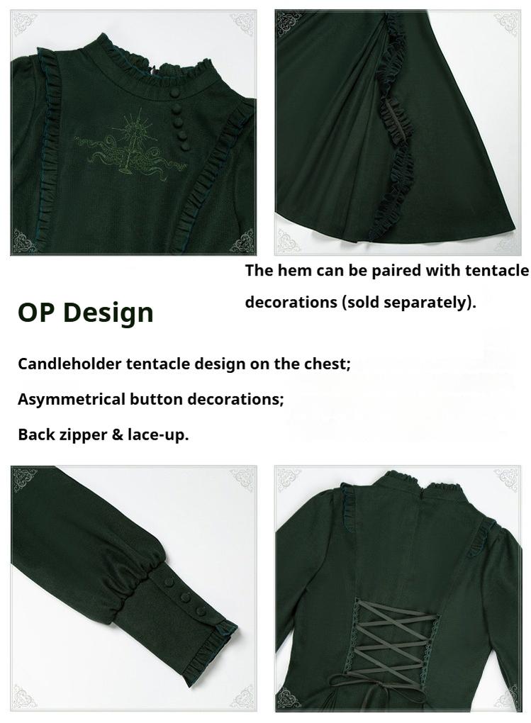 Abyss Clinic - Gothic Lolita Green Dress Set, Embroidery Accent - image 8