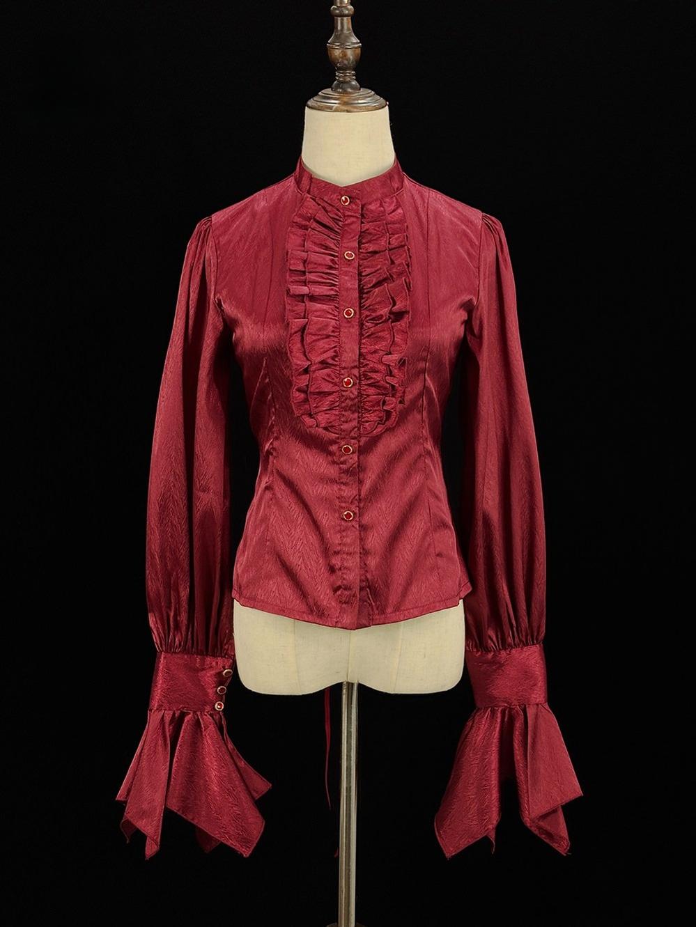 Moonnight Return - Ouji Lolita Stand Collar Shirt with Irregular Cuffs - image 7