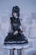Metallic Angel Black Gothic Lolita Top and Ruffled Skirt Set - image 2