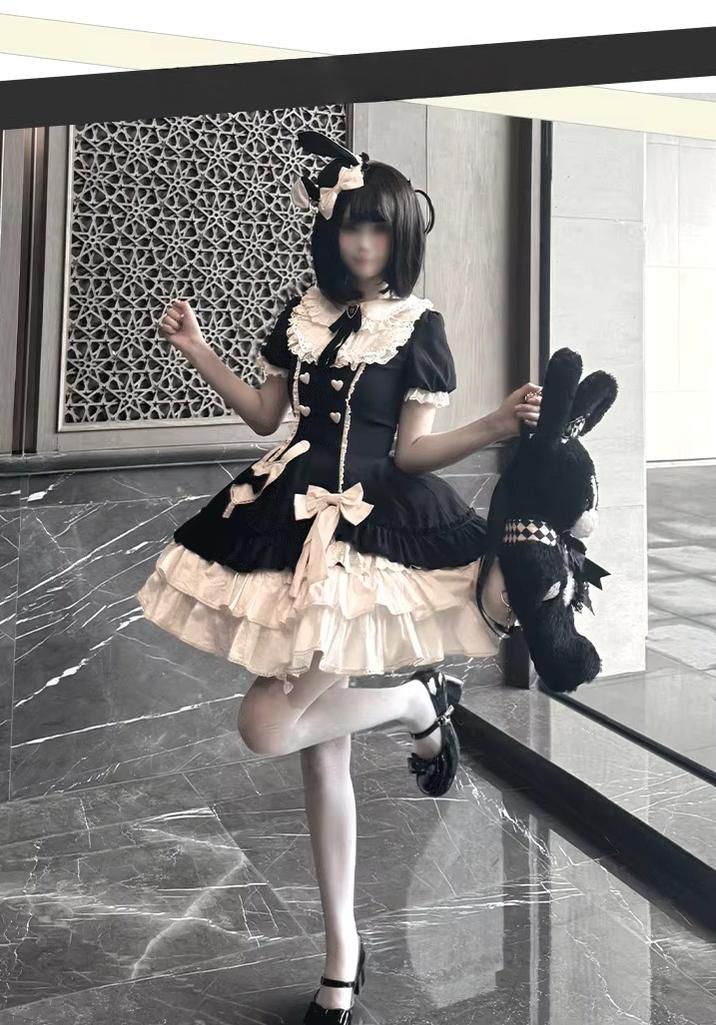 Creamy Bud - Old School Lolita OP Dress, Bunny Ear Heart Accent - image 15