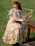 Flower Rabbit Bear - Country Lolita Tiered Skirt Dress, Floral & Bear Print and Accessories - image 16