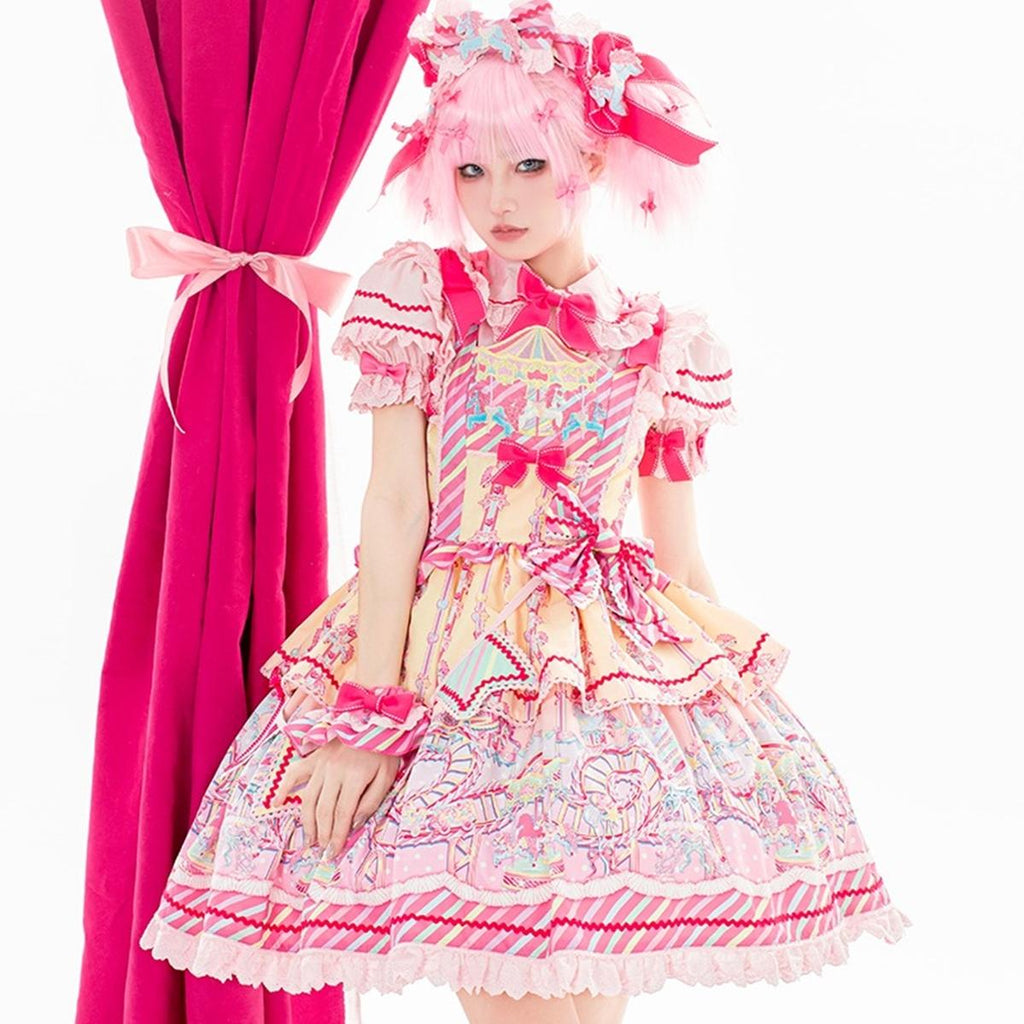 Candy Park - Sweet Lolita Carnival Print JSK, Salopette and Accessories - image 5