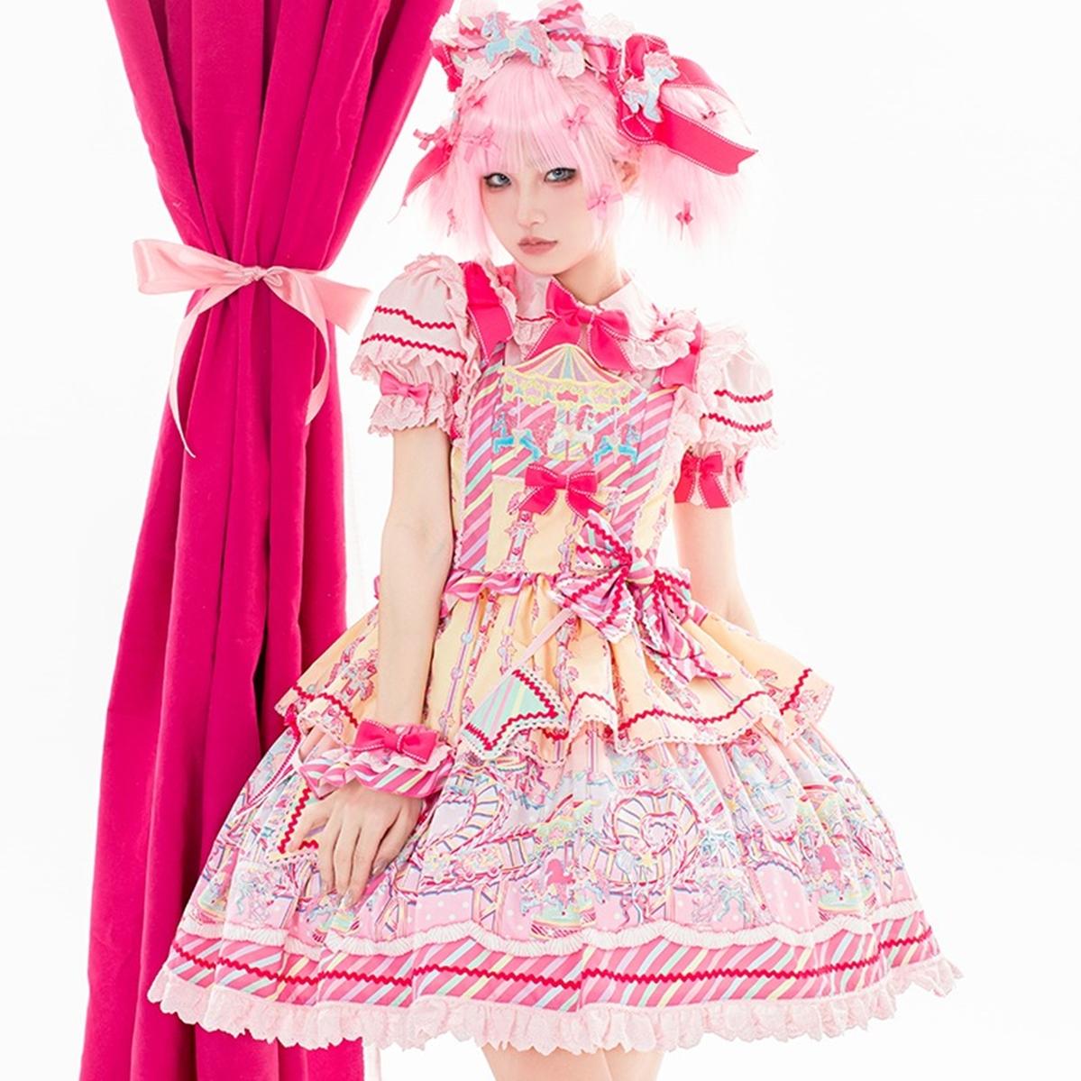 Candy Park - Sweet Lolita Carnival Print JSK, Salopette and Accessories - image 5