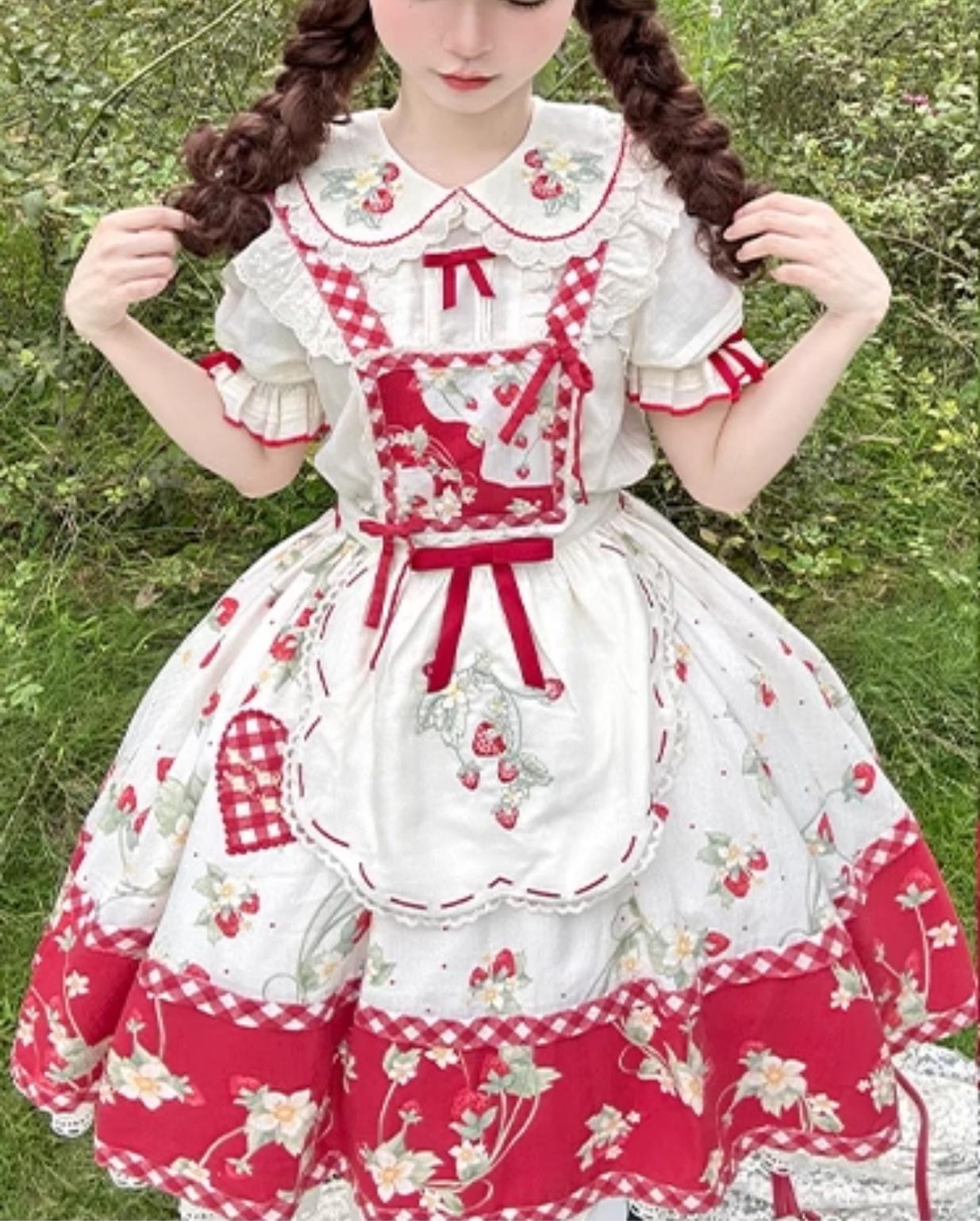 Sweet Lolita Shirt Strawberry Embroidery Ivory Blouse - image 23