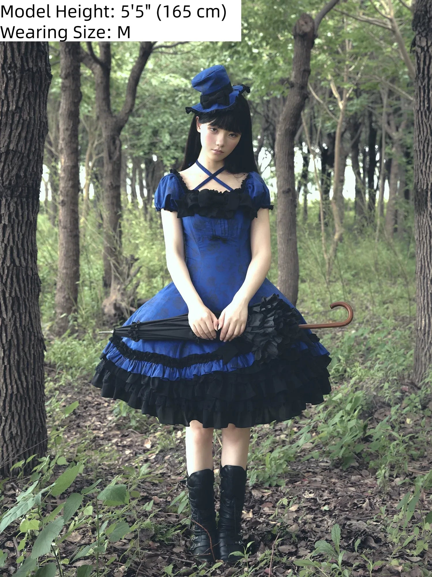 Bliss Bouquet - Cotton Old School Lolita Dress, Rose Print and Layered Hem and Accessories - image 11