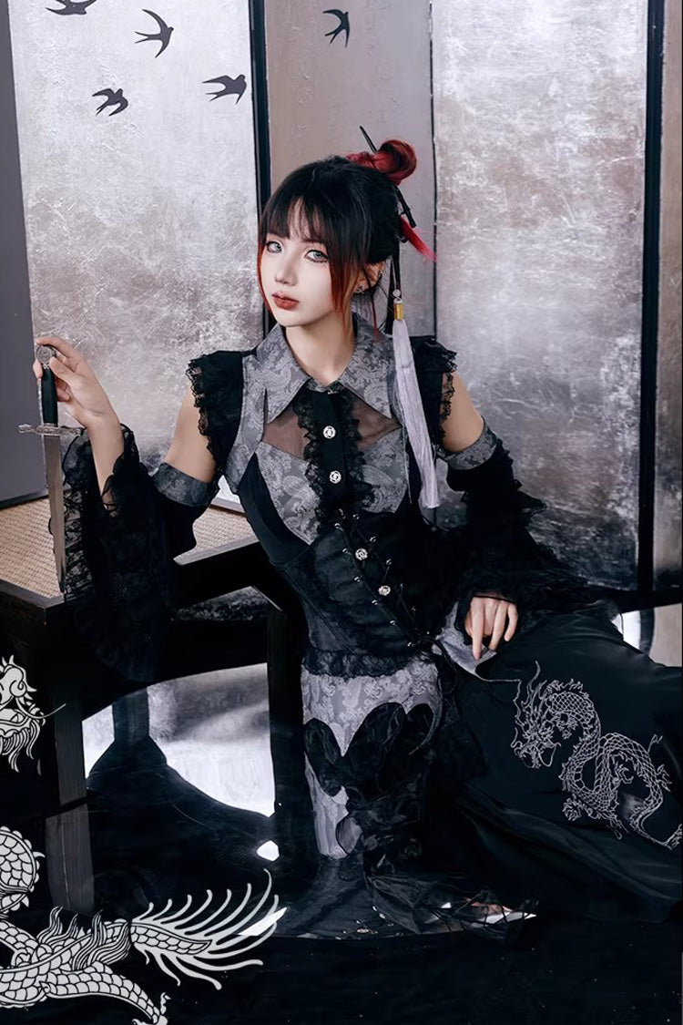 Sky Dragon Gothic Oriental Lolita Skirt Set - image 10